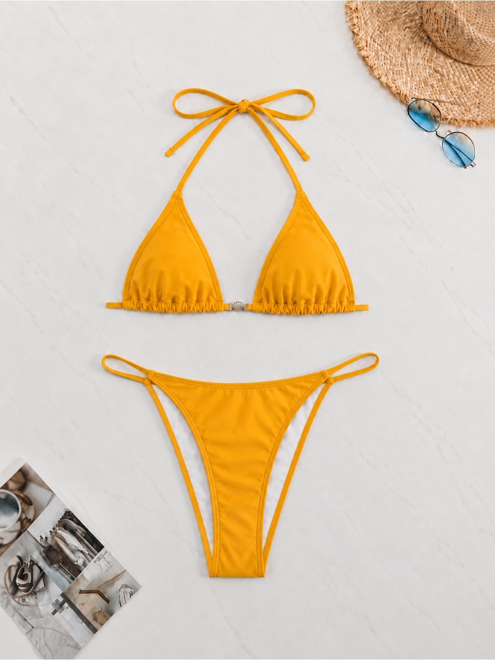Seashell Embellished Yellow Bikini